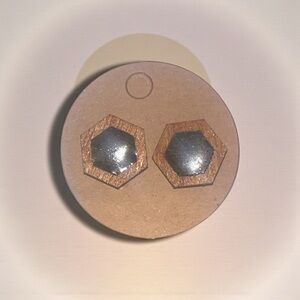 Geometric Wooden and Silver Earrings
